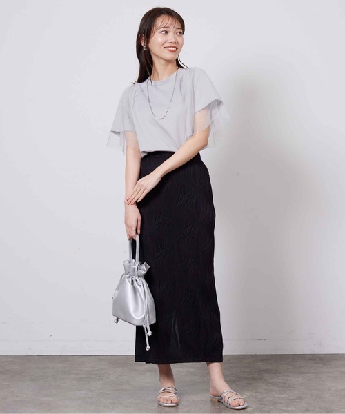 Chez toi（シェトワ）の「カットジャガードナロースカート（スカート・レディース・ブラック/ライトグレー/イエロー/ブラウン・FREE）」の12枚目の写真