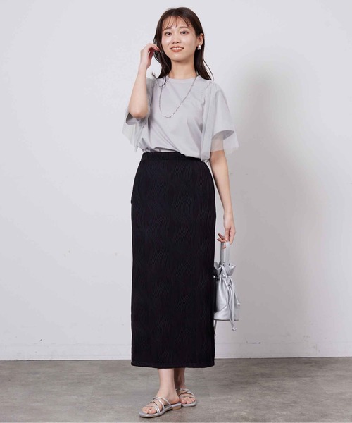 Chez toi（シェトワ）の「カットジャガードナロースカート（スカート・レディース・ブラック/ライトグレー/イエロー/ブラウン・FREE）」の13枚目の写真