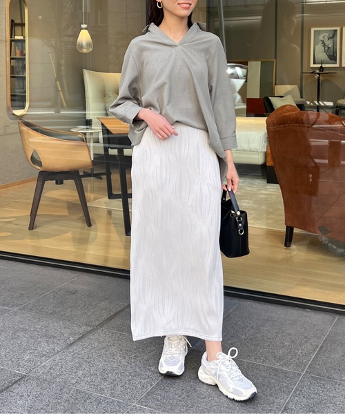 Chez toi（シェトワ）の「カットジャガードナロースカート（スカート・レディース・ブラック/ライトグレー/イエロー/ブラウン・FREE）」の16枚目の写真