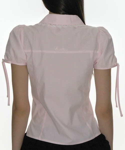 CRANK(クランク)の「韓国ブランド CRANK クランク PINTUCK LACE COLLAR BLOUSE レース 半袖ブラウス 半袖シャツ リボン パフスリーブトップス 韓国ファッション(シャツ/ブラウス・レディース・ホワイト/ピンク・ONE SIZE)」の16枚目の写真
