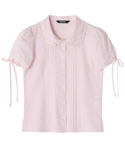 crank ピンク 半袖 シャツ リボン付き CRANK（クランク）の「韓国ブランド CRANK クランク PINTUCK LACE