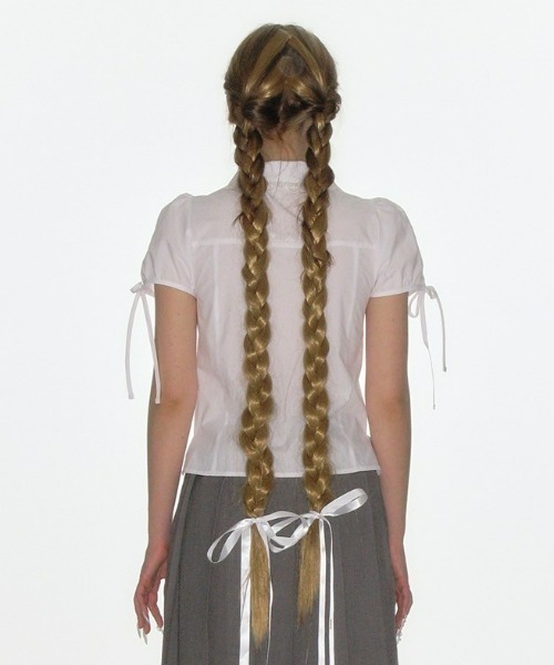 Crank Pintuck Lace Collar Blouse リボン 半袖 CRANK（クランク）の「韓国ブランド CRANK クランク PINTUCK LACE