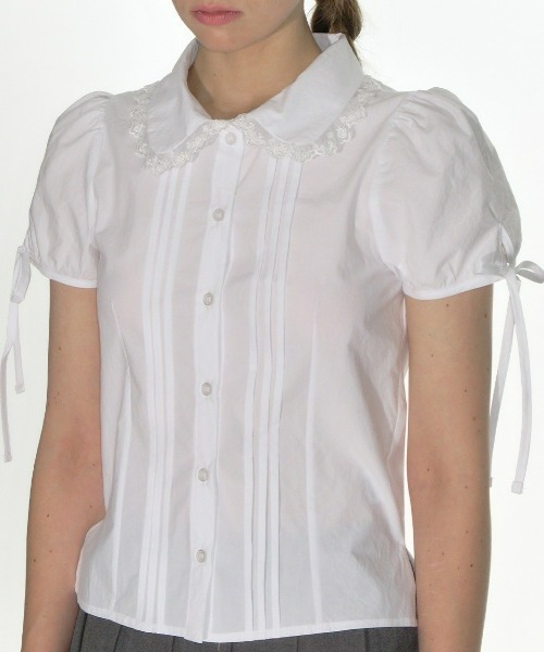 CRANK(クランク)の「韓国ブランド CRANK クランク PINTUCK LACE COLLAR BLOUSE レース 半袖ブラウス 半袖シャツ リボン パフスリーブトップス 韓国ファッション(シャツ/ブラウス・レディース・ホワイト/ピンク・ONE SIZE)」の6枚目の写真