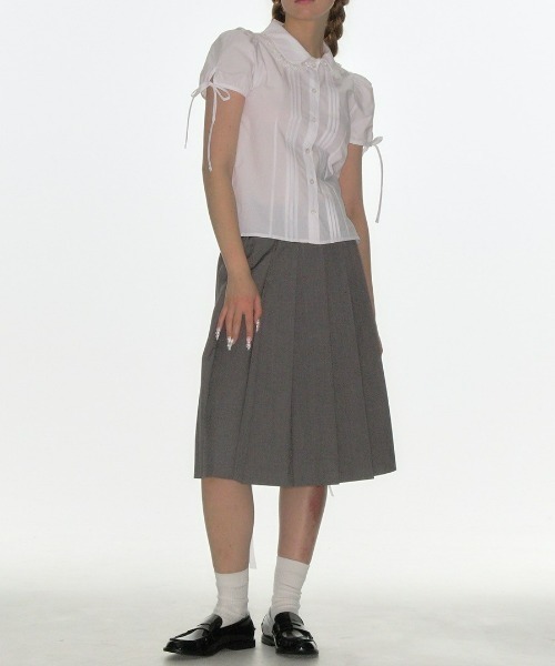 Crank Pintuck Lace Collar Blouse リボン 半袖 CRANK（クランク）の「韓国ブランド CRANK クランク PINTUCK LACE