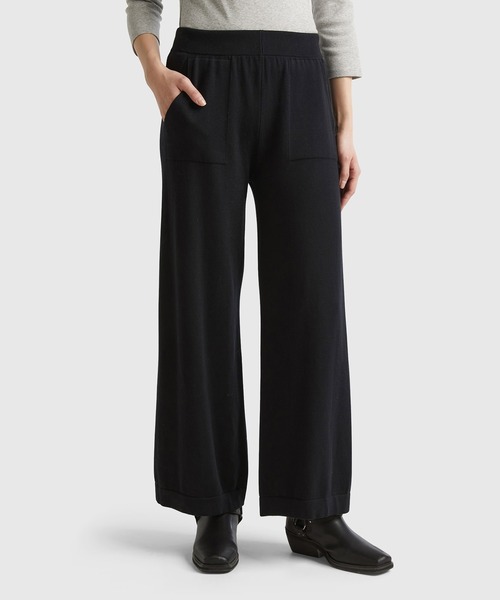BENETTON (UNITED COLORS OF BENETTON)（ベネトンユナイテッドカラーズオブベネトン）の「コットン100％ニット無地ワイドパンツ（その他パンツ・レディース・ブラック/オフホワイト/ネイビー/ラベンダー・XX-SMALL/X-SMALL/SMALL/MEDIUM）」の3枚目の写真