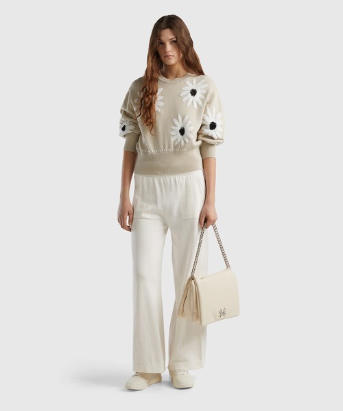 BENETTON (UNITED COLORS OF BENETTON)（ベネトンユナイテッドカラーズオブベネトン）の「コットン100％ニット無地ワイドパンツ（その他パンツ・レディース・ブラック/オフホワイト/ネイビー/ラベンダー・XX-SMALL/X-SMALL/SMALL/MEDIUM）」の18枚目の写真