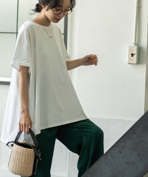 coen(コーエン)の「AラインチュニックTシャツ(WEB限定カラー)(Tシャツ/カットソー・レディース・ネイビー/ベージュ/ホワイト/オリーブ/ブラック・FREE)」の11枚目の写真