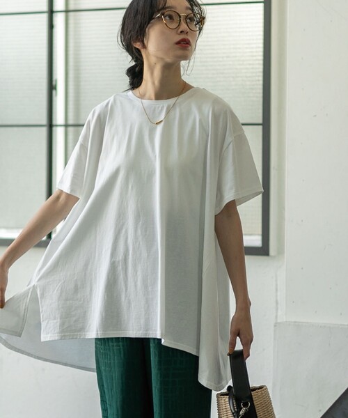 coen(コーエン)の「AラインチュニックTシャツ(WEB限定カラー)(Tシャツ/カットソー・レディース・ネイビー/ベージュ/ホワイト/オリーブ/ブラック・FREE)」の7枚目の写真