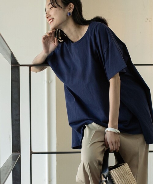 coen(コーエン)の「AラインチュニックTシャツ(WEB限定カラー)(Tシャツ/カットソー・レディース・ネイビー/ベージュ/ホワイト/オリーブ/ブラック・FREE)」の20枚目の写真