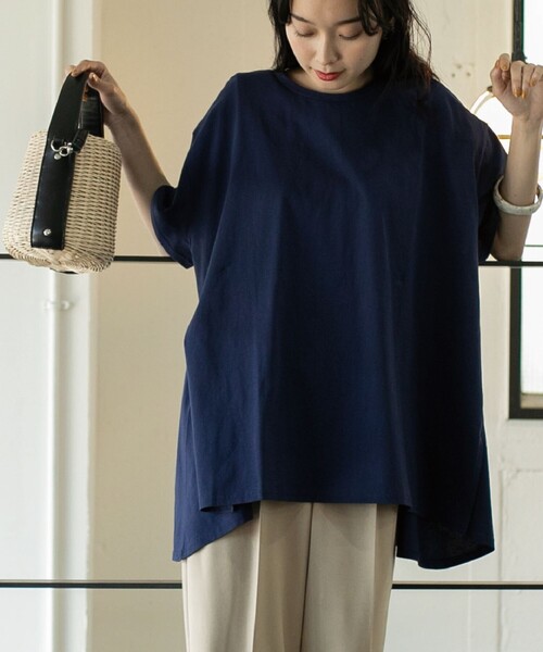 coen(コーエン)の「AラインチュニックTシャツ(WEB限定カラー)(Tシャツ/カットソー・レディース・ネイビー/ベージュ/ホワイト/オリーブ/ブラック・FREE)」の16枚目の写真