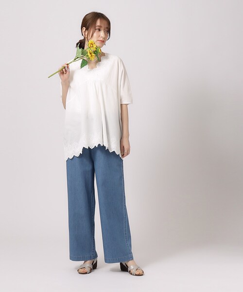 大人気❤️夏用柔らかデニムパンツ　足長効果抜群！女子会・普段着に最適 SHOO・LA・RUE｜【洗える】大人カジュアルコーデに やわらか