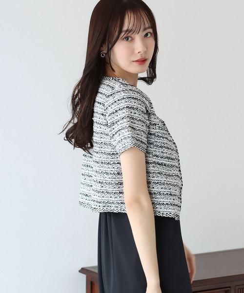 BLUEEAST(ブルーイースト)の「パールボタン半袖ツイードジャケット(ノーカラージャケット・レディース・ホワイト/ブラック/ブルー・MEDIUM)」の19枚目の写真