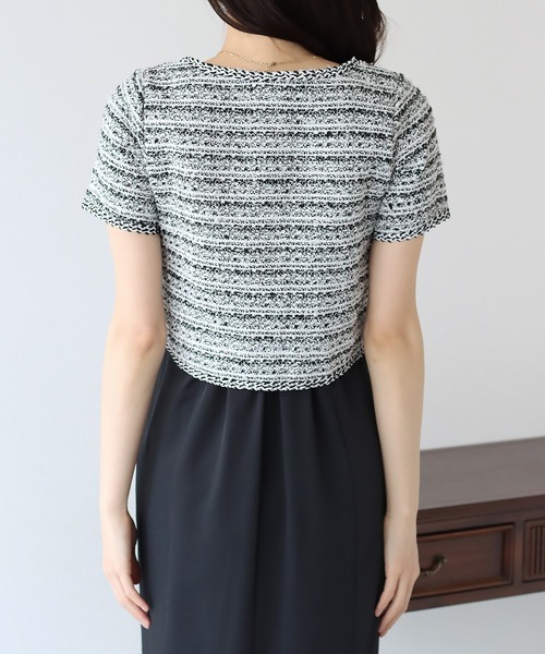 BLUEEAST(ブルーイースト)の「パールボタン半袖ツイードジャケット(ノーカラージャケット・レディース・ホワイト/ブラック/ブルー・MEDIUM)」の14枚目の写真