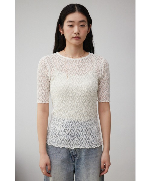 AZUL by moussy（アズールバイマウジー）の「カットレース半袖トップス（Tシャツ/カットソー・レディース・ブラック/アイボリー・FREE）」の6枚目の写真