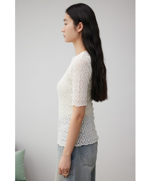 AZUL by moussy（アズールバイマウジー）の「カットレース半袖トップス（Tシャツ/カットソー・レディース・ブラック/アイボリー・FREE）」の7枚目の写真