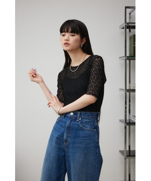 AZUL by moussy（アズールバイマウジー）の「カットレース半袖トップス（Tシャツ/カットソー・レディース・ブラック/アイボリー・FREE）」の13枚目の写真