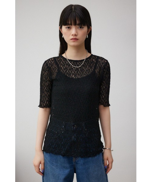 AZUL by moussy（アズールバイマウジー）の「カットレース半袖トップス（Tシャツ/カットソー・レディース・ブラック/アイボリー・FREE）」の16枚目の写真