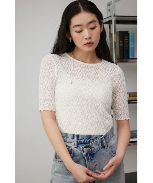 AZUL by moussy（アズールバイマウジー）の「カットレース半袖トップス（Tシャツ/カットソー・レディース・ブラック/アイボリー・FREE）」の3枚目の写真