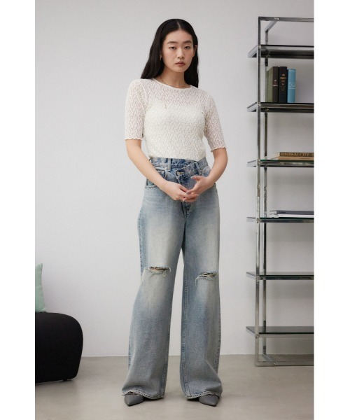 AZUL by moussy（アズールバイマウジー）の「カットレース半袖トップス（Tシャツ/カットソー・レディース・ブラック/アイボリー・FREE）」の5枚目の写真