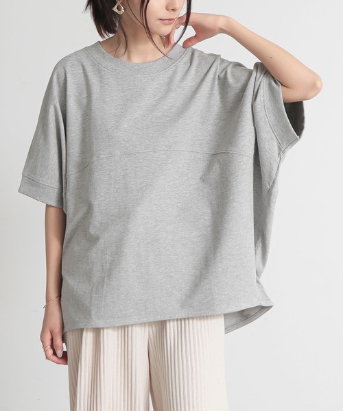 and it_（アンドイット）の「ミニ裏毛半袖プルオーバー（スウェット・レディース・チャコール/ホワイト/サックスブルー/杢グレー・FREE）」の3枚目の写真