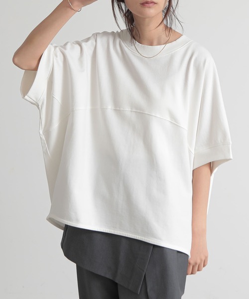 and it_（アンドイット）の「ミニ裏毛半袖プルオーバー（スウェット・レディース・チャコール/ホワイト/サックスブルー/杢グレー・FREE）」の2枚目の写真