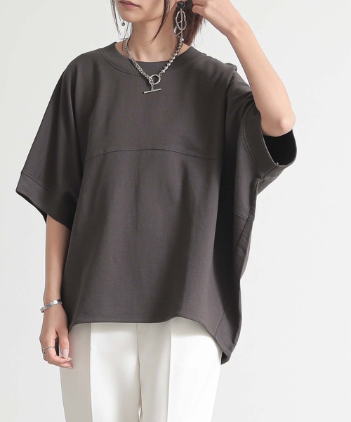 and it_（アンドイット）の「ミニ裏毛半袖プルオーバー（スウェット・レディース・チャコール/ホワイト/サックスブルー/杢グレー・FREE）」の4枚目の写真