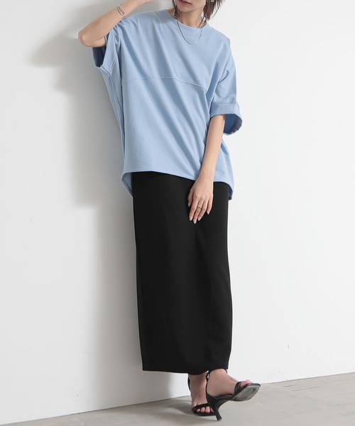 and it_（アンドイット）の「ミニ裏毛半袖プルオーバー（スウェット・レディース・チャコール/ホワイト/サックスブルー/杢グレー・FREE）」の5枚目の写真