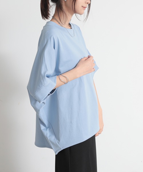 and it_（アンドイット）の「ミニ裏毛半袖プルオーバー（スウェット・レディース・チャコール/ホワイト/サックスブルー/杢グレー・FREE）」の6枚目の写真