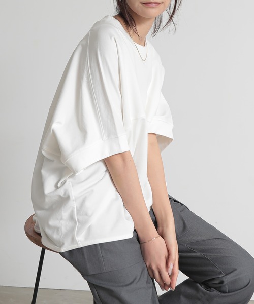 and it_（アンドイット）の「ミニ裏毛半袖プルオーバー（スウェット・レディース・チャコール/ホワイト/サックスブルー/杢グレー・FREE）」の9枚目の写真