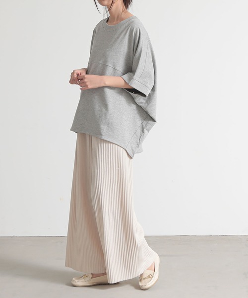 and it_（アンドイット）の「ミニ裏毛半袖プルオーバー（スウェット・レディース・チャコール/ホワイト/サックスブルー/杢グレー・FREE）」の11枚目の写真