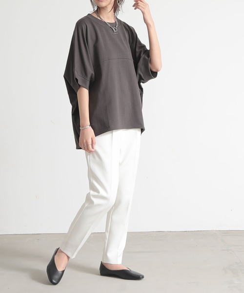 and it_（アンドイット）の「ミニ裏毛半袖プルオーバー（スウェット・レディース・チャコール/ホワイト/サックスブルー/杢グレー・FREE）」の14枚目の写真