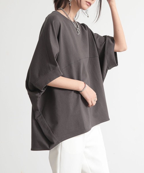 and it_（アンドイット）の「ミニ裏毛半袖プルオーバー（スウェット・レディース・チャコール/ホワイト/サックスブルー/杢グレー・FREE）」の15枚目の写真