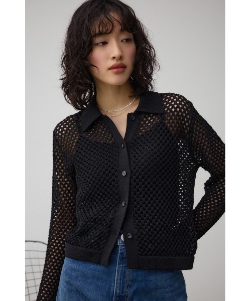 AZUL by moussy(アズールバイマウジー)の「メッシュポロニット(カーディガン/ボレロ・レディース・オレンジ/ブラック/アイボリー・FREE)」の15枚目の写真