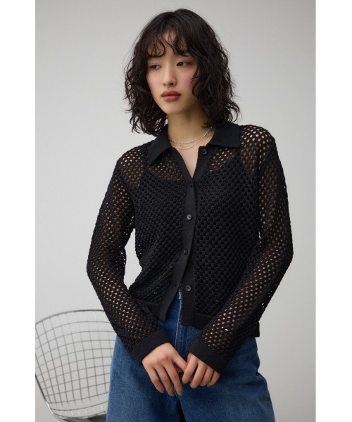 AZUL by moussy(アズールバイマウジー)の「メッシュポロニット(カーディガン/ボレロ・レディース・オレンジ/ブラック/アイボリー・FREE)」の16枚目の写真