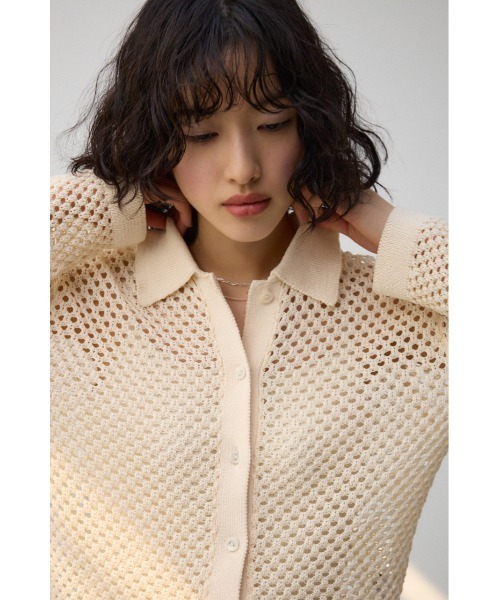 AZUL by moussy(アズールバイマウジー)の「メッシュポロニット(カーディガン/ボレロ・レディース・オレンジ/ブラック/アイボリー・FREE)」の5枚目の写真