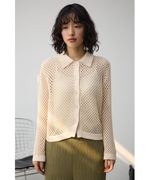 AZUL by moussy(アズールバイマウジー)の「メッシュポロニット(カーディガン/ボレロ・レディース・オレンジ/ブラック/アイボリー・FREE)」の8枚目の写真
