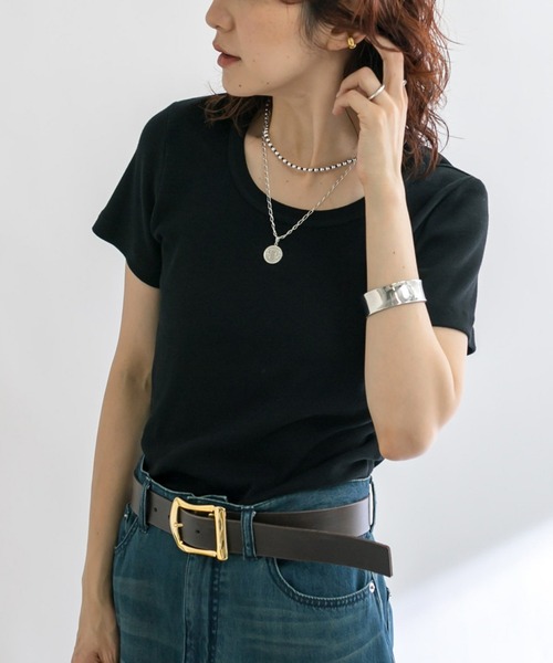 RIVE DROITE（リヴドロワ）の「MONN.:.(モン)/UネックTee（Tシャツ/カットソー・レディース・チャコールグレー/ブラック/ホワイト・FREE）」の3枚目の写真