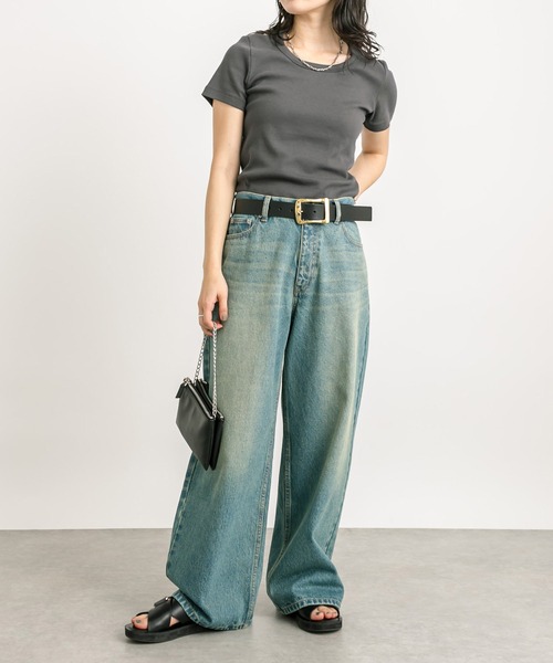 RIVE DROITE（リヴドロワ）の「MONN.:.(モン)/UネックTee（Tシャツ/カットソー・レディース・チャコールグレー/ブラック/ホワイト・FREE）」の21枚目の写真