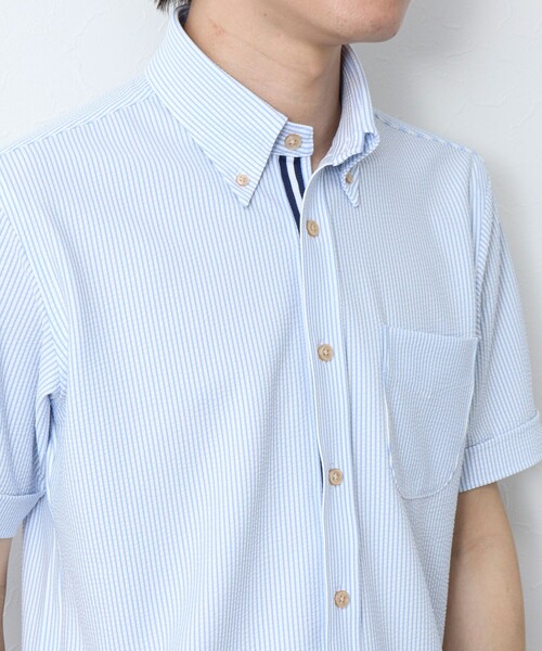 NOLLEY’S（ノーリーズ）の「《ビジカジ対応 / 吸水速乾》テープBD カノコ/サッカー 半袖シャツ（シャツ/ブラウス・メンズ・イエロー/ブルー系その他7/ホワイト系その他4/ホワイト/ネイビー/サックスブルー・M/L/XL/S）」の3枚目の写真