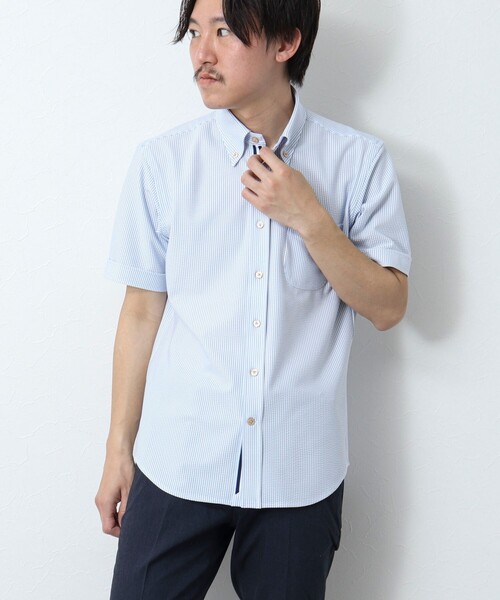 NOLLEY’S（ノーリーズ）の「《ビジカジ対応 / 吸水速乾》テープBD カノコ/サッカー 半袖シャツ（シャツ/ブラウス・メンズ・イエロー/ブルー系その他7/ホワイト系その他4/ホワイト/ネイビー/サックスブルー・M/L/XL/S）」の8枚目の写真