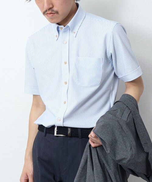 NOLLEY’S（ノーリーズ）の「《ビジカジ対応 / 吸水速乾》テープBD カノコ/サッカー 半袖シャツ（シャツ/ブラウス・メンズ・イエロー/ブルー系その他7/ホワイト系その他4/ホワイト/ネイビー/サックスブルー・M/L/XL/S）」の15枚目の写真