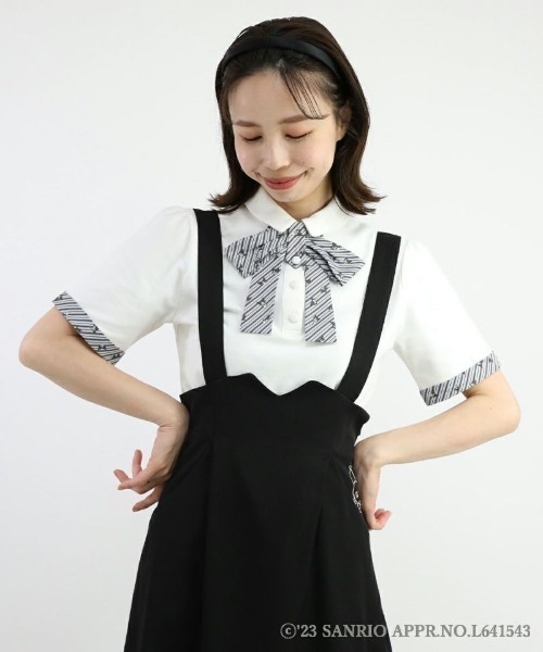 F i.n.t（フィント）の「キャンディーストライプタイポロシャツ/クロミ（ポロシャツ・レディース・ホワイト×ブラック・FREE）」の13枚目の写真