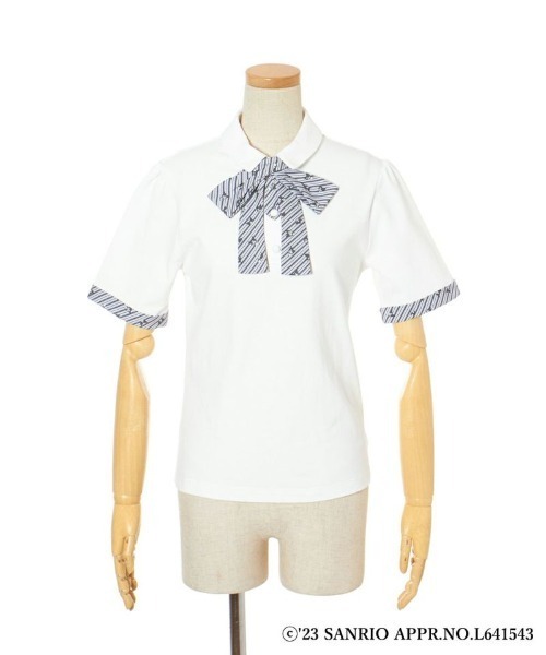 F i.n.t（フィント）の「キャンディーストライプタイポロシャツ/クロミ（ポロシャツ・レディース・ホワイト×ブラック・FREE）」の4枚目の写真