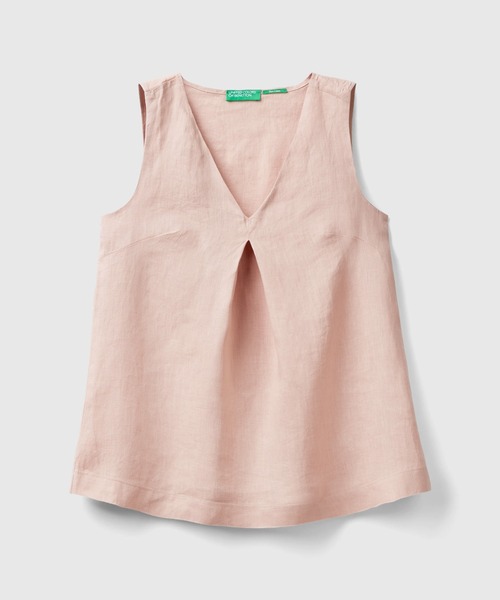 BENETTON (UNITED COLORS OF BENETTON)(ベネトンユナイテッドカラーズオブベネトン)の「リネン100%ノースリーブVネックAラインブラウス(シャツ/ブラウス・レディース・ピンクベージュ/カーキ/イエロー/ブラック・SMALL/MEDIUM/X-SMALL/XX-SMALL)」の16枚目の写真