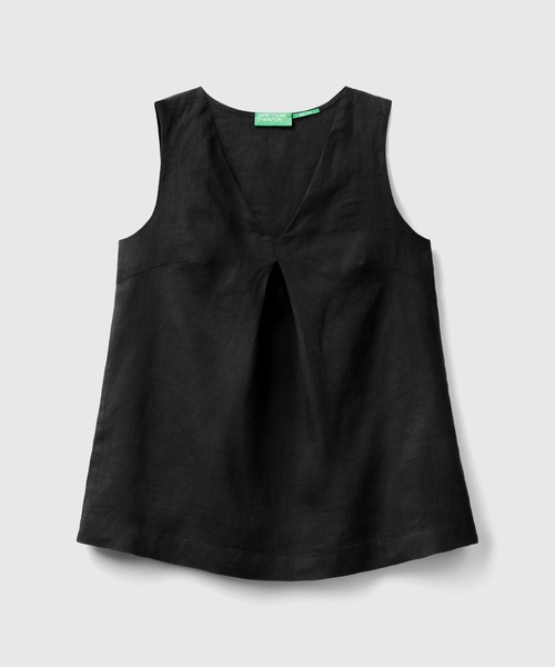 BENETTON (UNITED COLORS OF BENETTON)(ベネトンユナイテッドカラーズオブベネトン)の「リネン100%ノースリーブVネックAラインブラウス(シャツ/ブラウス・レディース・ピンクベージュ/カーキ/イエロー/ブラック・SMALL/MEDIUM/X-SMALL/XX-SMALL)」の7枚目の写真