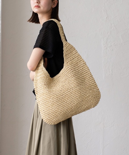 VitaFelice（ヴィータフェリーチェ）の「ペーパーバルーントートバッグ（かごバッグ・レディース・ナチュラル/ダークベージュ・FREE）」の3枚目の写真