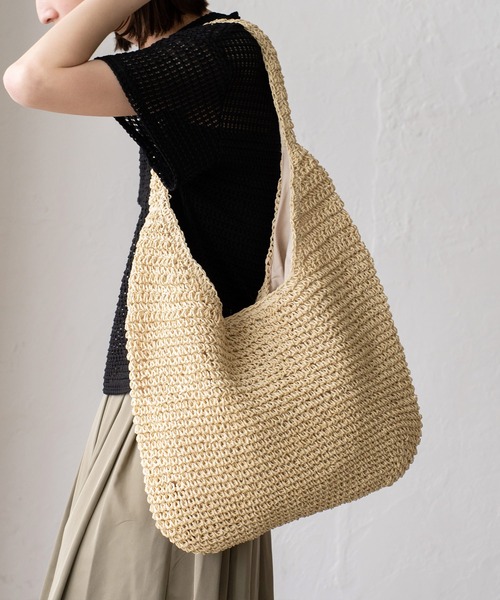 VitaFelice（ヴィータフェリーチェ）の「ペーパーバルーントートバッグ（かごバッグ・レディース・ナチュラル/ダークベージュ・FREE）」の4枚目の写真