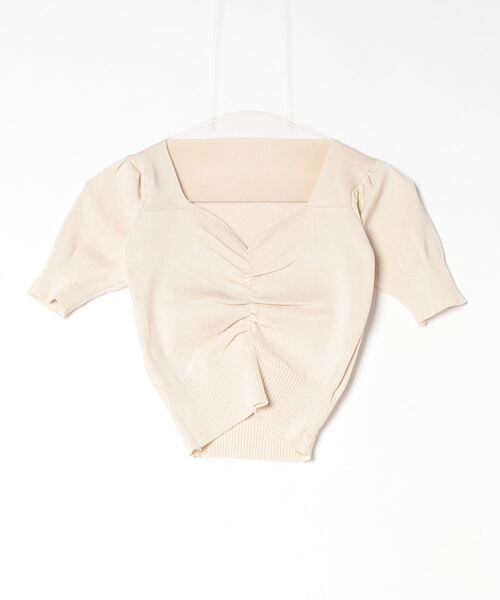 Per sist ence(パーシエンス)の「Vネックフロントシャーリングパフスリーブトップス(Tシャツ/カットソー・レディース・マスタード/レッド/ピンク/ホワイト/ブラック/アイボリー・FREE)」の11枚目の写真