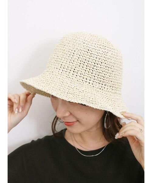 Samansa Mos2 blue（サマンサモスモスブルー）の「細編みペーパーハット（ハット・レディース・キナリ/グレー/ベージュ・F）」の9枚目の写真