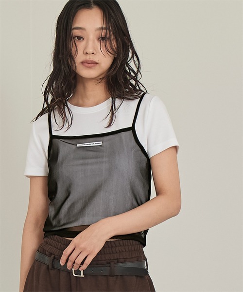 miette(ミエット)の「ロゴタグシアーキャミソールビスチェ(キャミソール・レディース・ライトパープル/オフホワイト/ブラック/ライトベージュ・FREE)」の2枚目の写真